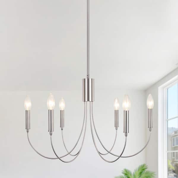 ZJVAIVE 6-Light Nickel Candlestick Hanging Linear Chandelier Lighting for Dining Room Kitchen with No Bulbs Included