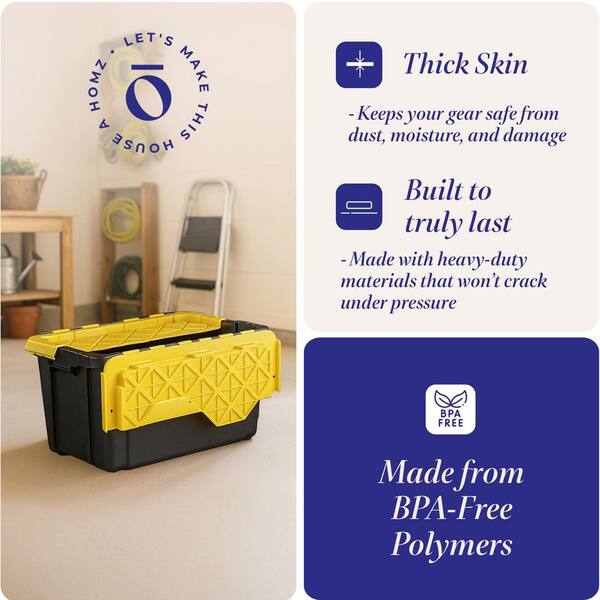 HOMZ Durabilt 15 Tough Flip Lid Storage Tote in Black/Yellow