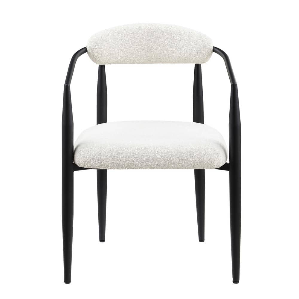 チェアー Black Metal Iron Outdoor Dining Chairs with White Cushions, Round