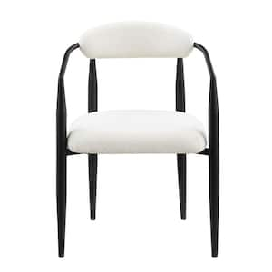 Black Metal Iron Outdoor Dining Chairs with White Cushions, Round Boucle Backrest Sherpa Dining Chair, Set of 2