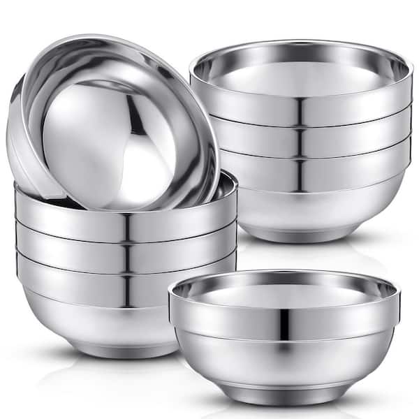 24 fl. oz. Stainless Steel Bowls, Silver Food Grade Mixing Bowls, Double Walled Insulated Nesting Bowls for Serving Soup