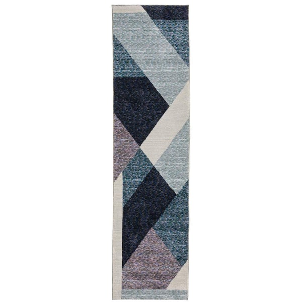 AVERLEY HOME Saturn Blue/Purple 2 ft. x 8 ft. Art-Deco Modern Geometric Polypropylene-Nylon Blend Indoor Runner Area Rug