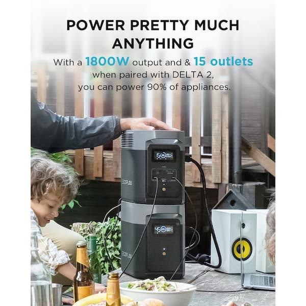EcoFlow - 1800W Output/2700W Peak Delta 2 Push-Button Start Power Station Battery Generator with DELTA 2 Extra Battery