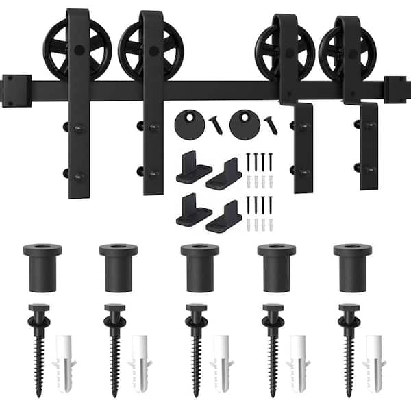 WINSOON 6.6 ft./79.2 in. Single Track Bypass Barn Door Hardware Double Doors Kit, Heavy-Duty Sliding 1 Track Big Wheel Roller