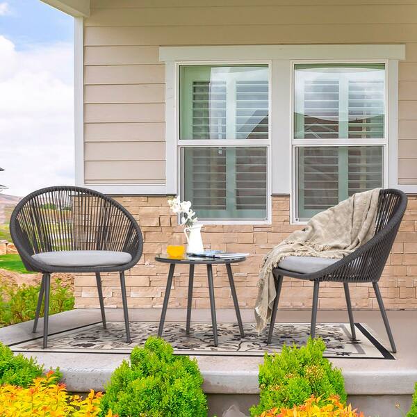 Nuu Garden Dark Gray 3-Piece Metal Outdoor Patio Bistro Set with Light Gray Cushions - image 4
