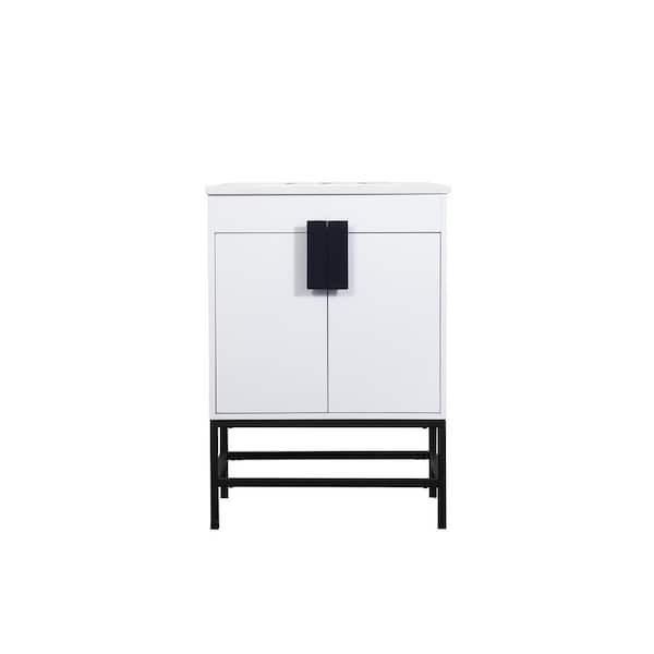 Unbranded Timeless Home 19 in. W x 24 in. D x 33.5 in. H Bath Vanity in White with Ivory White Engineered Stone Top