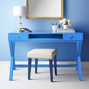 Parca 44.1 in. Rectangular Blue Wood 2-Drawer Writing Desk with Lifting Desktop