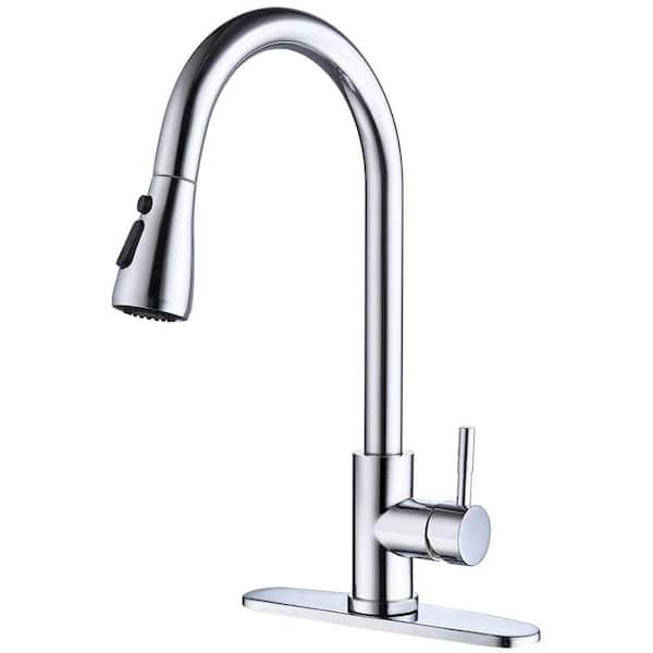 Polished Chrome 14 in. H Pull Down Sprayer Kitchen Faucet with Advanced Spray High Arc Single Handle Kitchen Sink Faucet
