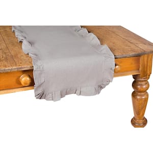 16 in. x 54 in. Ruffle Trim Solid Taupe Table Runner, Gray