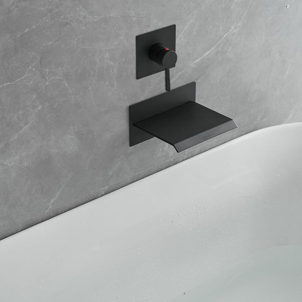 Matte Black Wall-Mount Waterfall Tub Faucet with Lever Handle