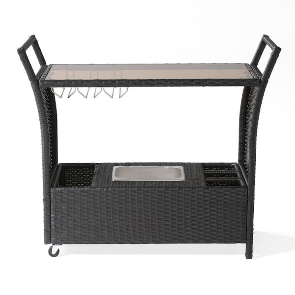 Noble House Bahama Faux Rattan Outdoor Patio Serving Bar with Ice Bucket