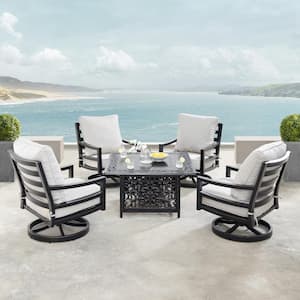 Hudson Luxurious Antique Copper 5-Piece Aluminum Patio Fire Pit Deep Seating Set with Light Grey Cushions