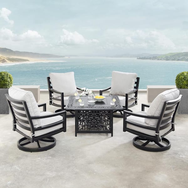 Oakland Living Hudson Luxurious Antique Copper 5-Piece Aluminum Patio Fire Pit Deep Seating Set with Light Grey Cushions