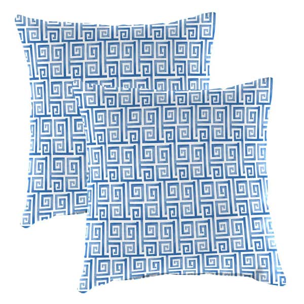 Jordan Manufacturing 16 in. L x 16 in. W x 4 in. T Square Outdoor Throw Pillow in Greek Key (2-Pack)