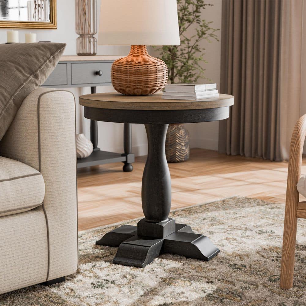 Furniture of America Windcrest 24 in. Weathered Black and Brown Round ...