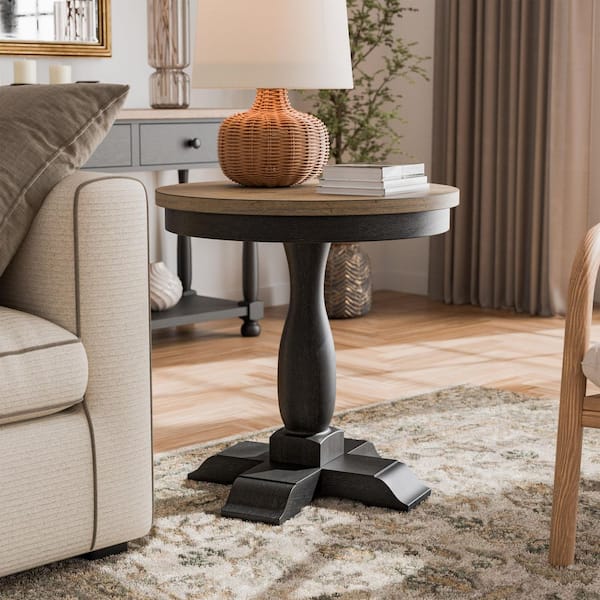 Furniture of America Windcrest 24 in. Weathered Black and Brown Round Wood End Table