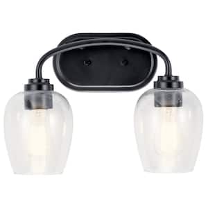 Valserrano 14.5 in. 2-Light Black Traditional Bathroom Vanity Light with Clear Seeded Glass Shade