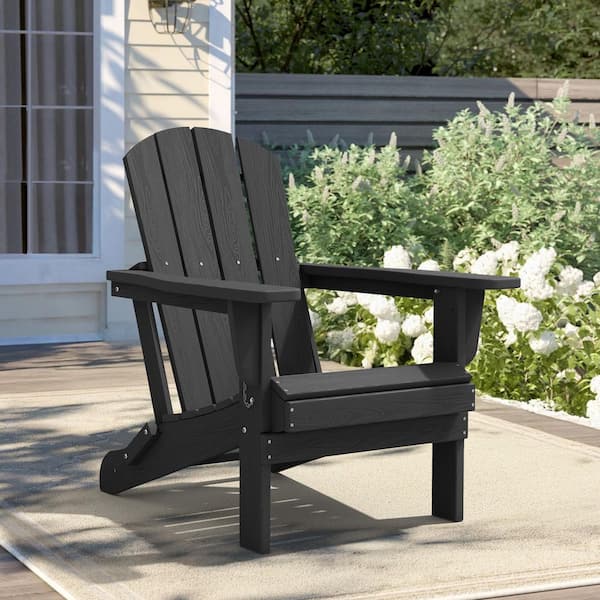 JEAREY All-Weather HDPE Folding Adirondack Chair with Wood-Grain