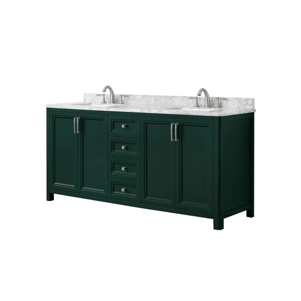 Home Decorators Collection Sandon 72 In W X 22 In D Bath Vanity In Emerald Green With Marble Vanity Top In Carrara White With White Basin Sandon 72eg The Home Depot