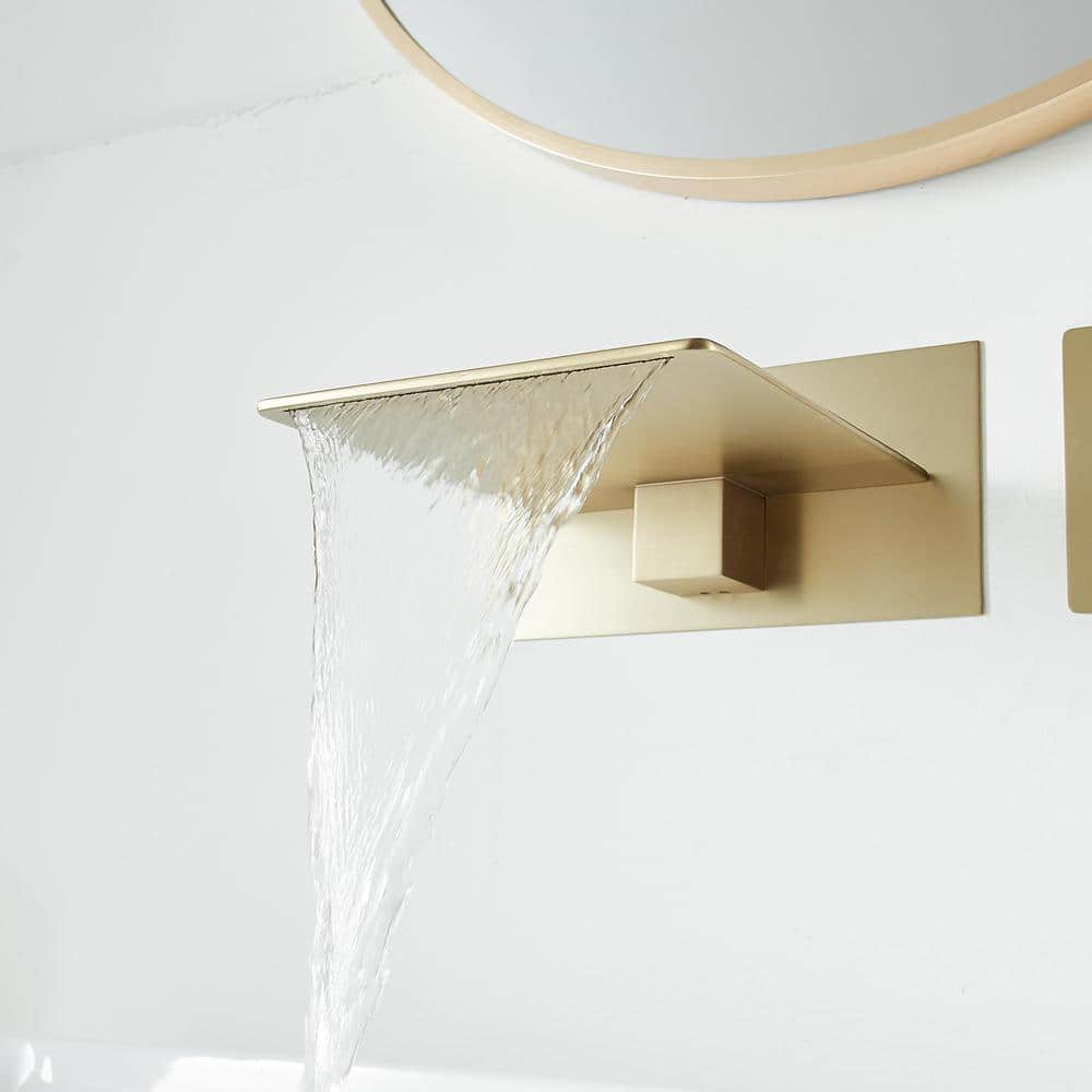 Brushed Gold Wall-Mount Single-Handle Bathroom Faucet with Shelf