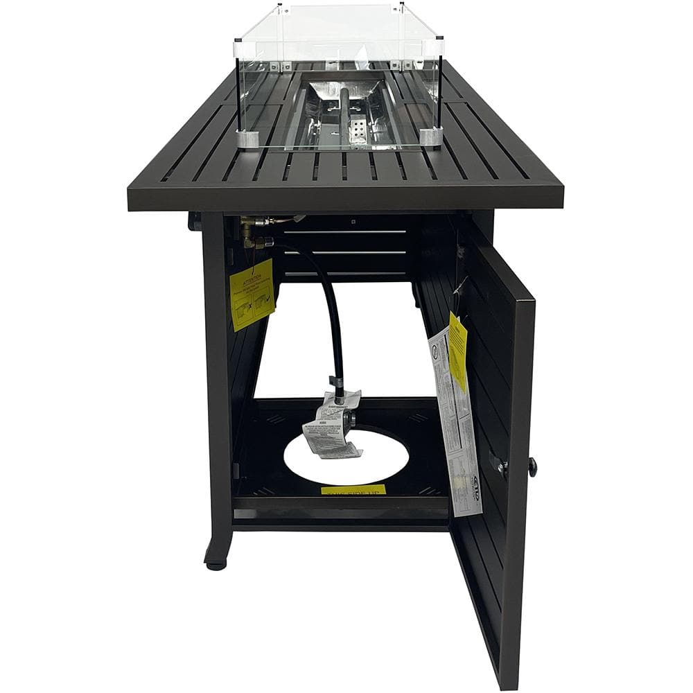 57-Inch Bronze Aluminum Gas Fire Pit Table with Glass Wind Guard