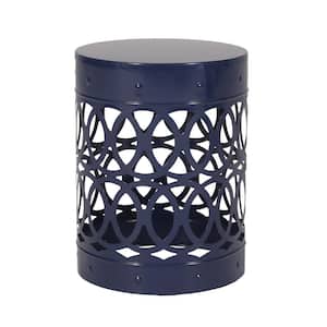 Holt Navy Blue Cylindrical Metal Outdoor Patio Side Table