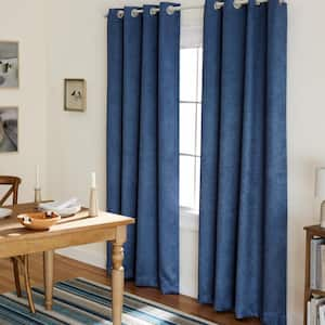 Lustre Slate Blue Solid Room Darkening 52 in. x 96 in. Grommet Top Curtain Panel (Set of 2)