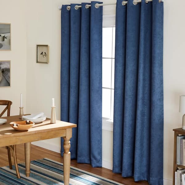 EXCLUSIVE HOME Lustre Slate Blue Solid Room Darkening 52 in. x 96 in. Grommet Top Curtain Panel (Set of 2)
