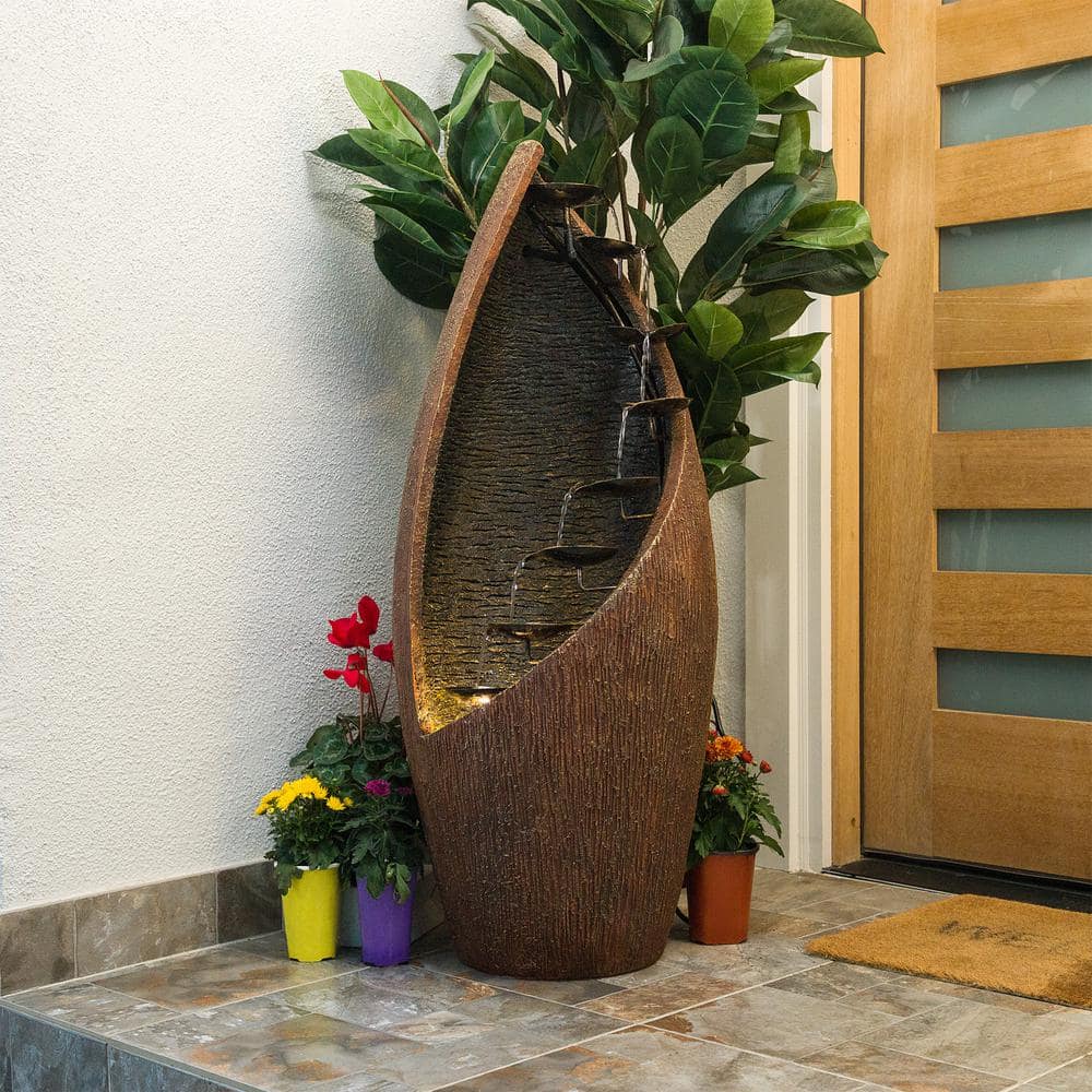 Brown Fiberglass Indoor/Outdoor Fountain with Light