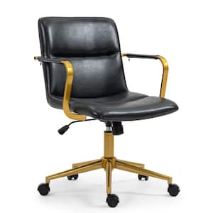Azel Faux Leather Adjustable Swivel Office Chair in Black with Arms