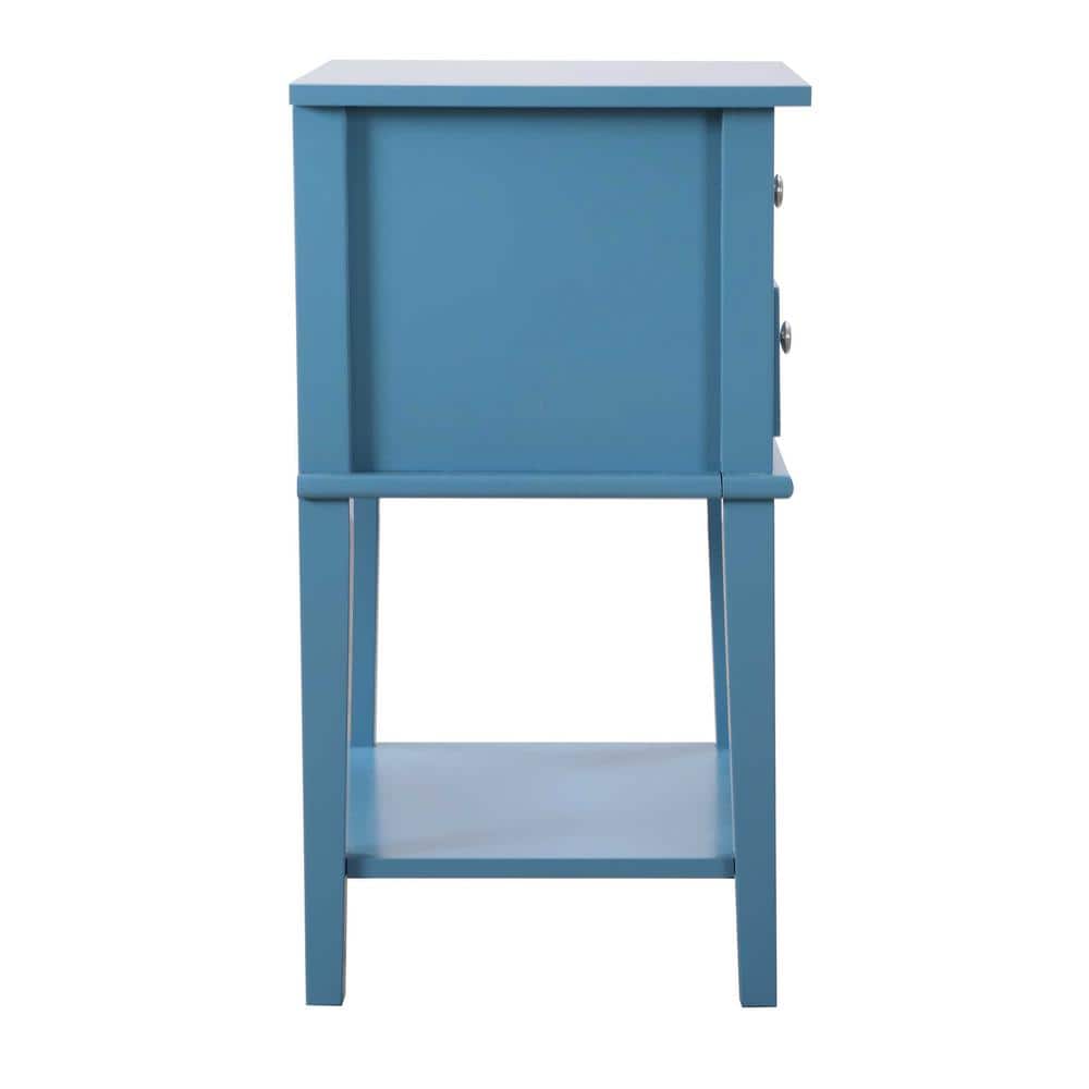 Newton Teal 2-Drawer Solid Wood Nightstand with Shelf