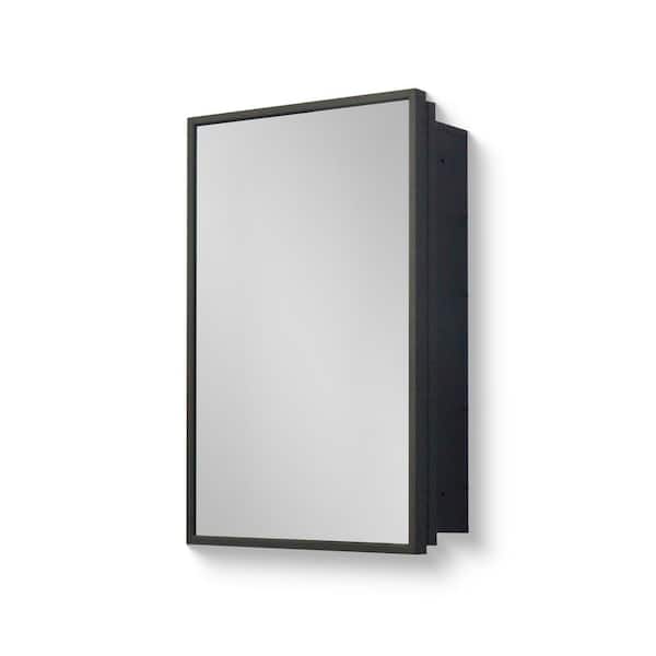 16 in. W x 24 in. H Black Rectangular Aluminum Recessed or Surface Mount Medicine Cabinet, Medicine Cabinet with Mirror