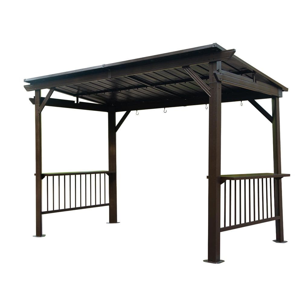 6.5 ft. x 12 ft. Brown Outdoor Hardtop Grill Gazebo with 2 Side Shelves and