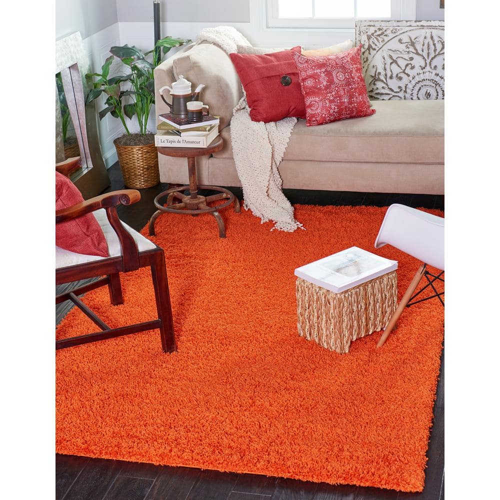 Tiger Orange Rectangular Synthetic Shag Area Rug 2'2" x 3'1"