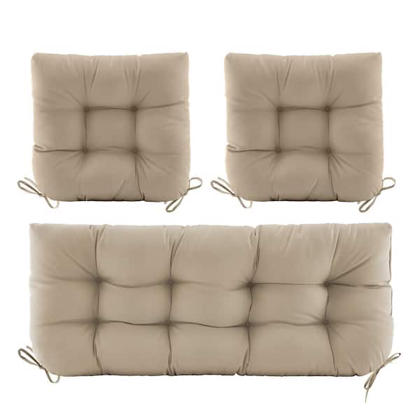 BLISSWALK 3 Piece Outdoor Chair Cushions Loveseat Outdoor Cushions Set Wicker Patio Cushion for Patio Furniture With Tie, Khaki