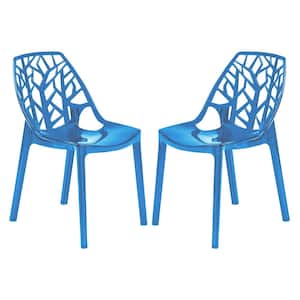 Cornelia Modern Spring Cut-Out Tree Design Stackable Dining Chair Set of 2 in Transparent Blue