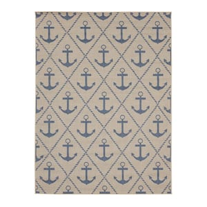 Flatweave Royal Blue Anchor 5 ft. x 7 ft. Indoor/Outdoor Area Rug