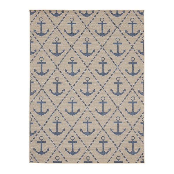 Hampton Bay Flatweave Royal Blue Anchor 5 ft. x 7 ft. Indoor/Outdoor Area Rug