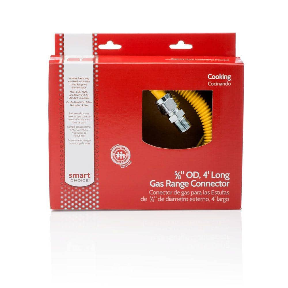 Yellow Flexible Safety Gas Connector with Brass Fittings, 4 ft.