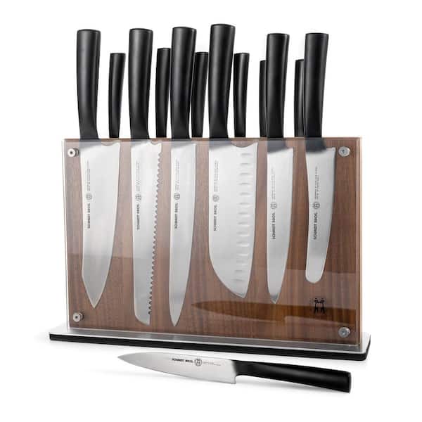 SCHMIDT BROTHERS CUTLERY 15-Piece Stainless Steel Carbon 6-Cutlery Set with Acacia Downtown Knife Block