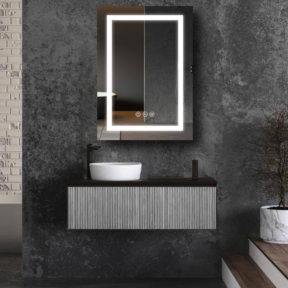 HBEZON Minewa 20 in. W x 28 in. H Rectangular Aluminum Antifogging LED