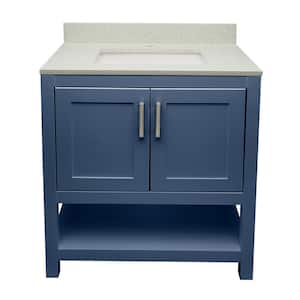 Taos 31 in. W x 22 in. D x 36 in. H Single Sink Bath Vanity in Navy Blue with Galaxy white Qt. Top Single Hole