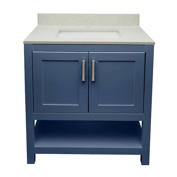 Ella Taos 31 in. W x 22 in. D x 36 in. H Single Sink Bath Vanity in Navy Blue with Galaxy white Qt. Top Single Hole