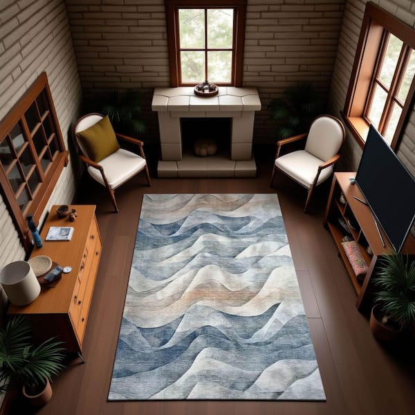 Mayfield Premium Machine Washable Abstract AMF1619 Blue 8 ft. x 10 ft. Area Rug