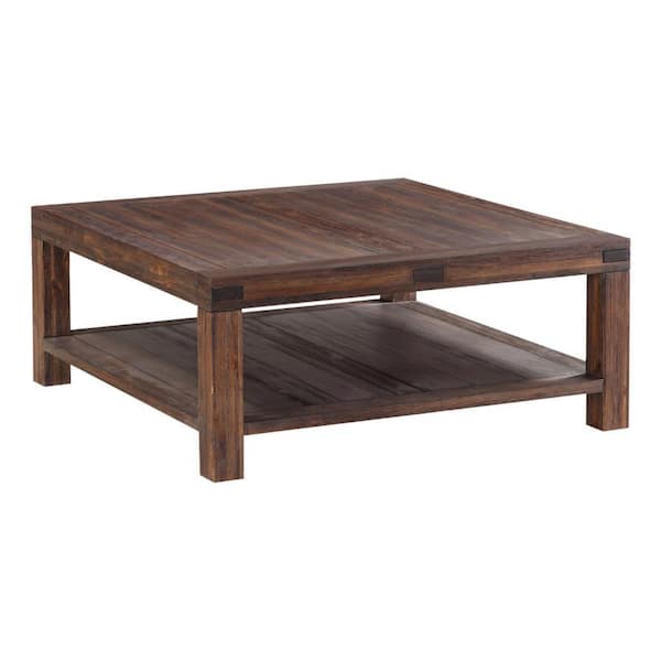 Benjara 42 in. Brown Large Rectangle Wood Coffee Table with Shelf
