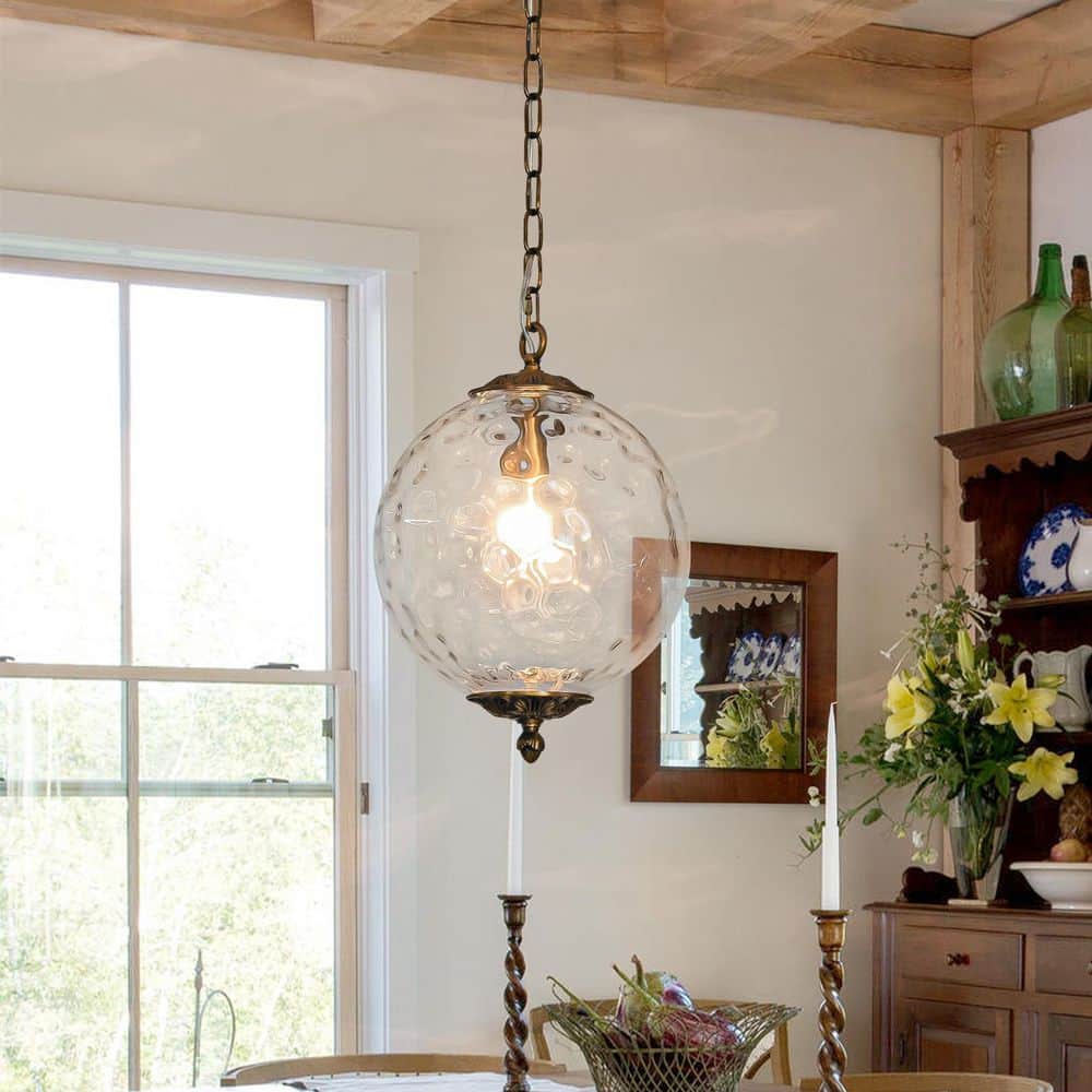 Allenglade 1-Light 11.8 in. Brass Island Pendant with Hammered Glass price history on PriceWatchPro