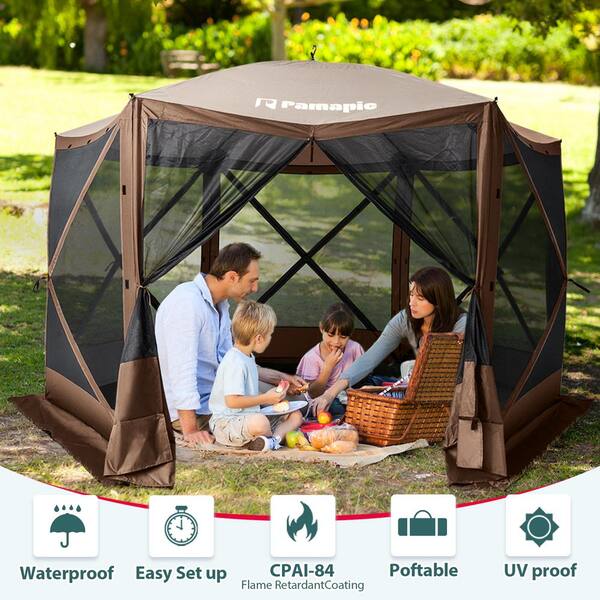 PamaPic 12 ft. x 12 ft. Outdoor Brown Portable 6 Sided Pop