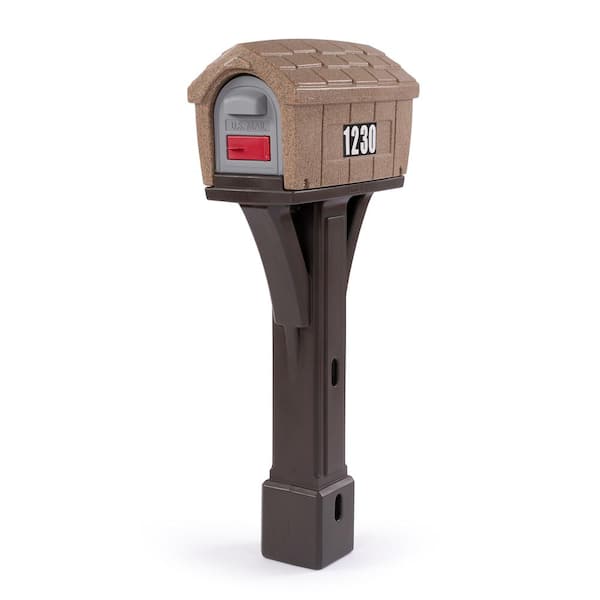 Simplay3 Classic Home Washed Stone/Espresso Post Mount Mailbox