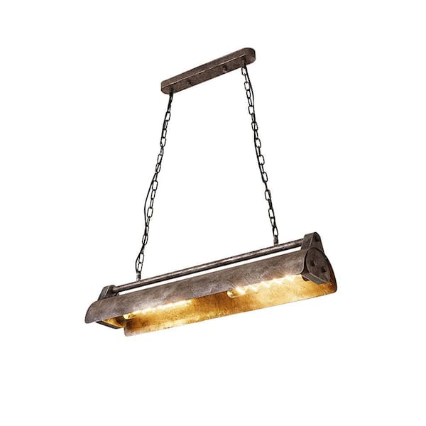OUKANING 31.5 in. 4-Light Industrial Retro Metal Island Semicircle Shaped Pendant Light Gray