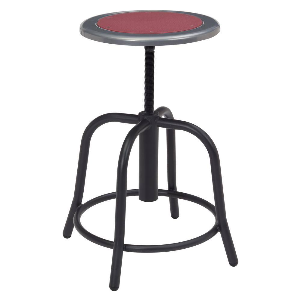 Adjustable Height Burgundy and Black Steel Swivel Stool